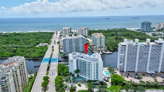 drone / aerial view featuring a water view