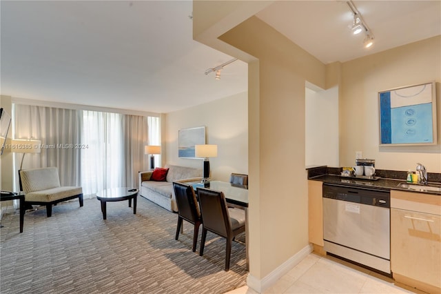 kitchen featuring sink, dishwasher, and track lighting