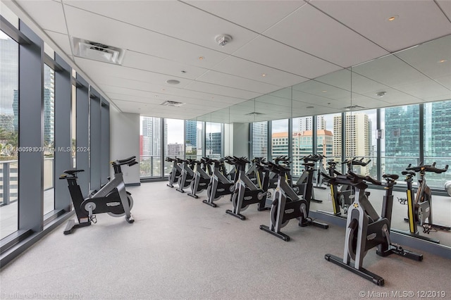 gym featuring a wall of windows