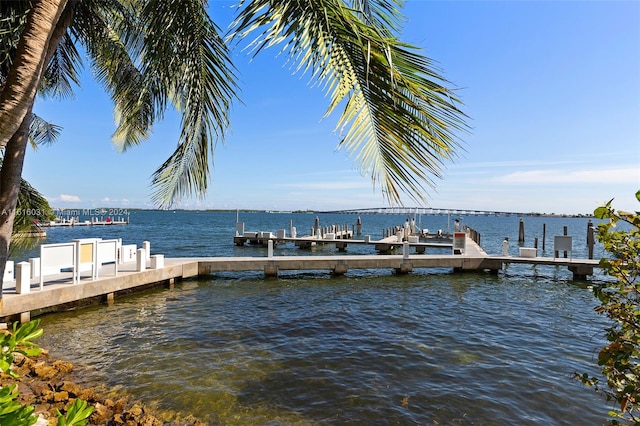 view of dock with a water view