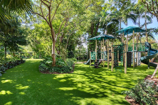 view of yard with a playground