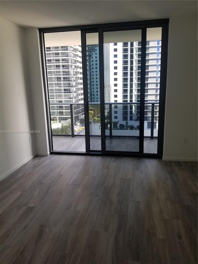 spare room featuring a wealth of natural light, dark hardwood / wood-style flooring, and floor to ceiling windows