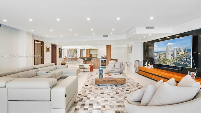 living room featuring wine cooler