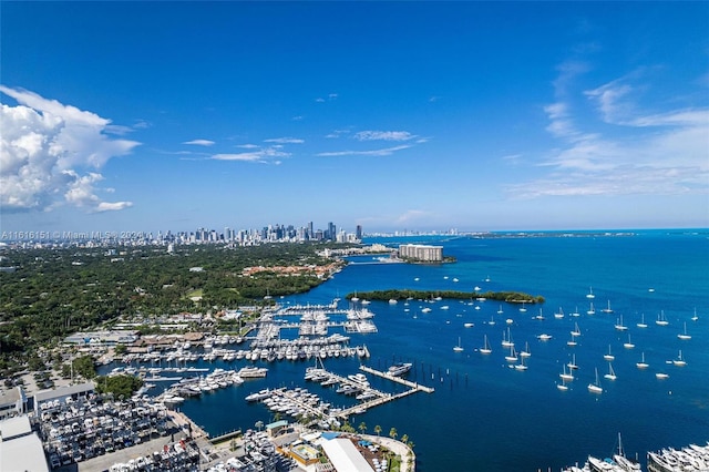 aerial view featuring a water view