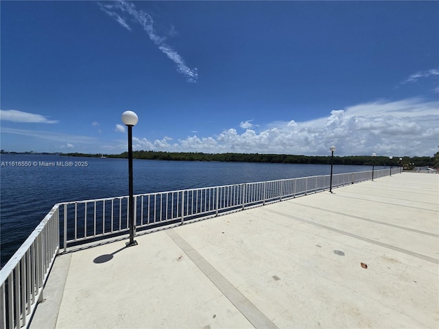 view of patio / terrace featuring a water view