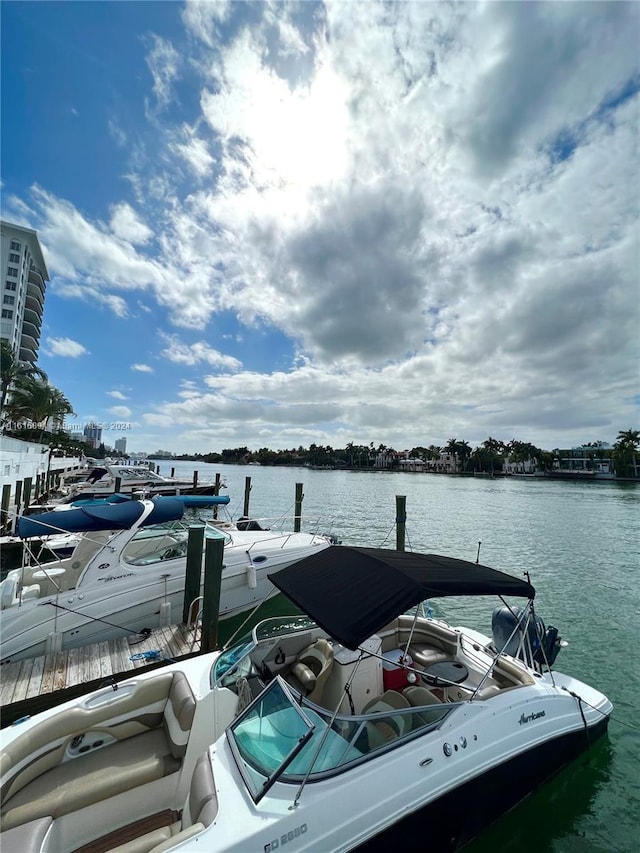 view of dock with a water view