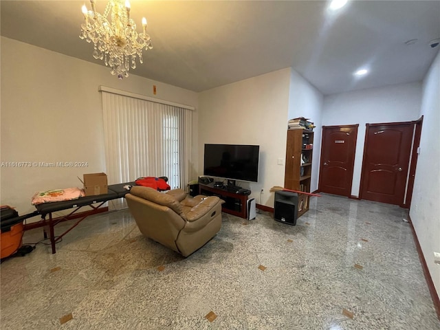 living room featuring a chandelier