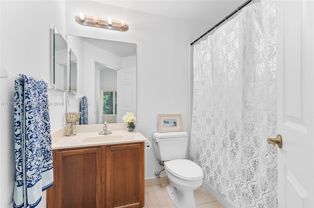 bathroom with vanity, toilet, and tile patterned flooring