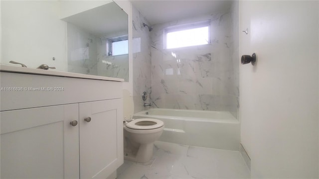 bathroom with toilet and tiled shower / bath combo