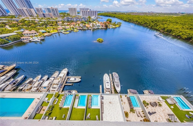 aerial view with a water view