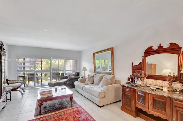 living room featuring light tile patterned floors