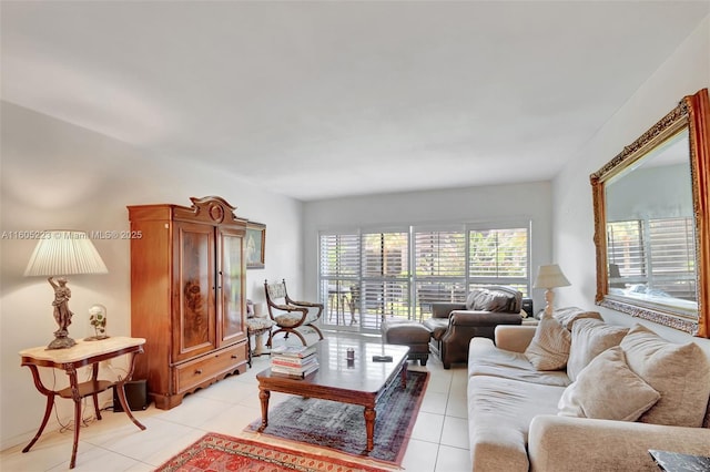 living room featuring light tile patterned flooring