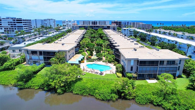 aerial view with a water view