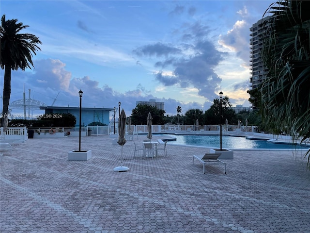 view of swimming pool with a patio area