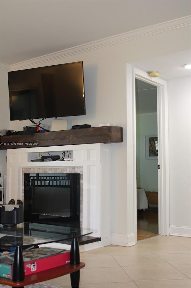 room details with ornamental molding and tile patterned flooring