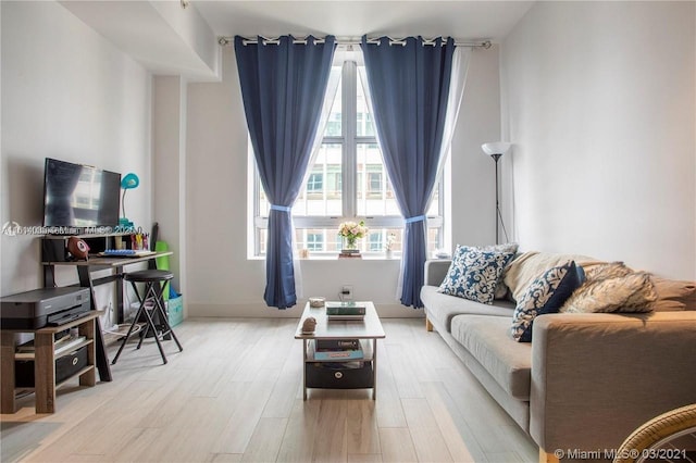 living room with light hardwood / wood-style flooring