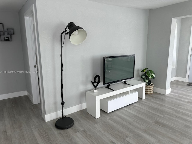 interior space featuring wood-type flooring and a textured ceiling