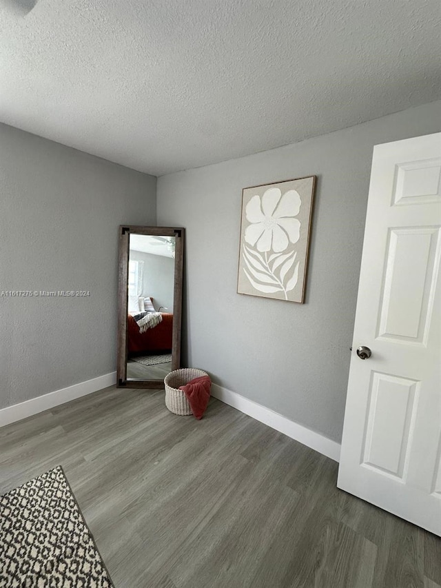 interior space with wood-type flooring and a textured ceiling