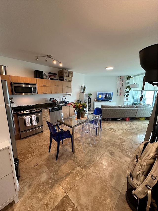 interior space with sink and track lighting