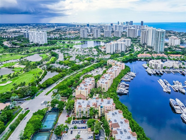 bird's eye view featuring a water view