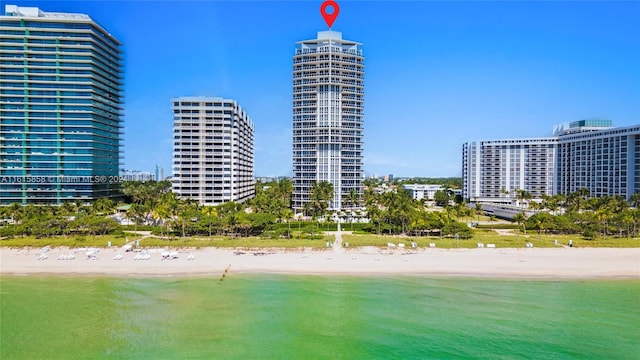 exterior space featuring a view of the beach