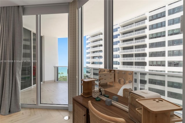 office area featuring light parquet floors