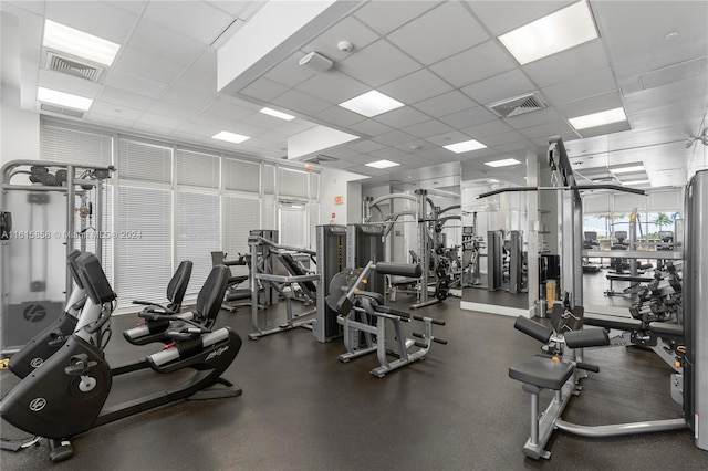 gym with a drop ceiling