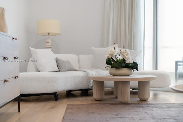 living area with wood-type flooring