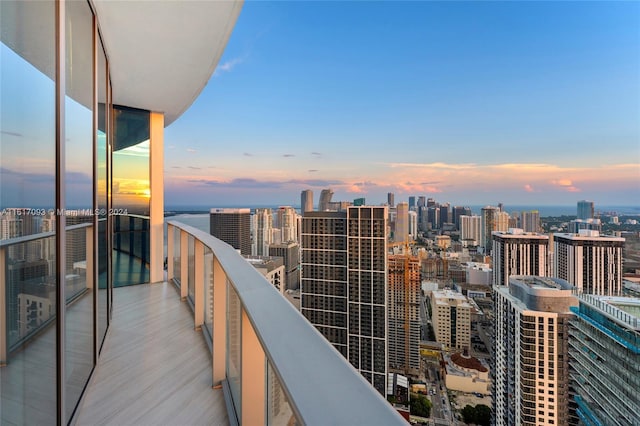 view of balcony at dusk