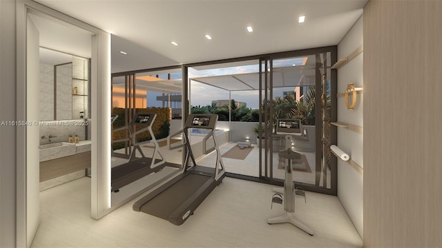 workout area featuring expansive windows