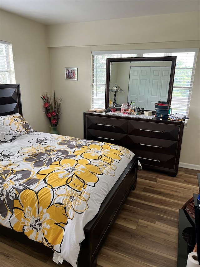 bedroom featuring hardwood / wood-style flooring and a closet