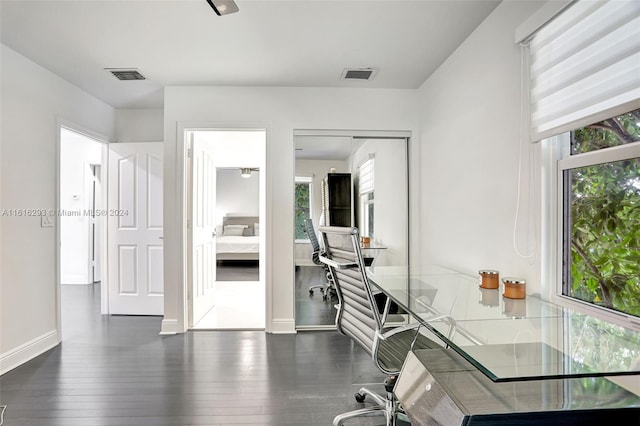 office area featuring dark hardwood / wood-style flooring and plenty of natural light