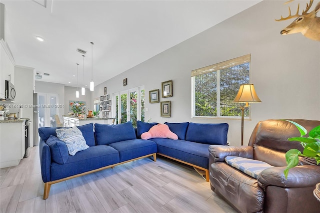 living room with light hardwood / wood-style floors