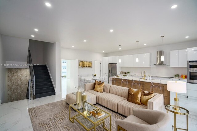 view of tiled living room