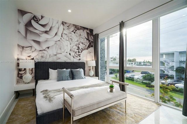 bedroom featuring tile patterned floors