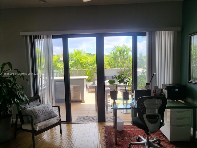 home office featuring light hardwood / wood-style floors