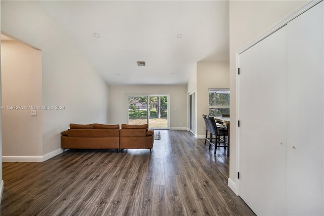 living room featuring dark hardwood / wood-style floors