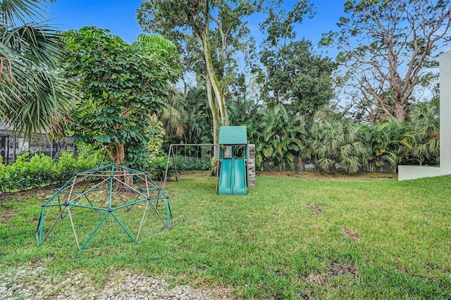 view of yard with a playground