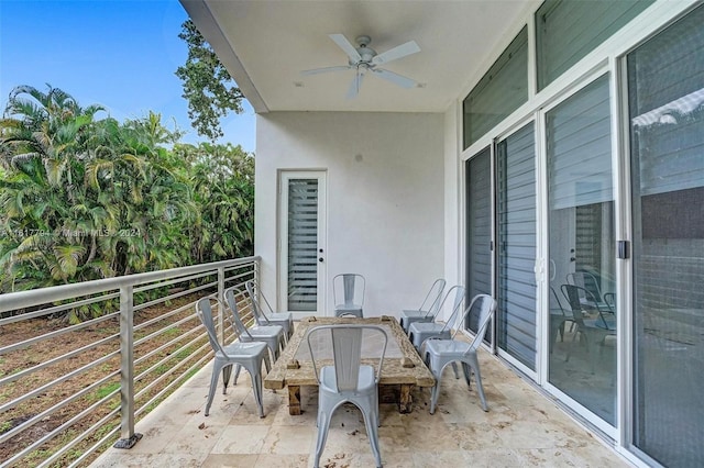 balcony featuring ceiling fan