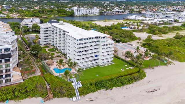 bird's eye view featuring a water view