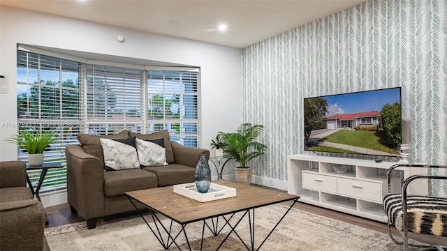 living room with hardwood / wood-style flooring