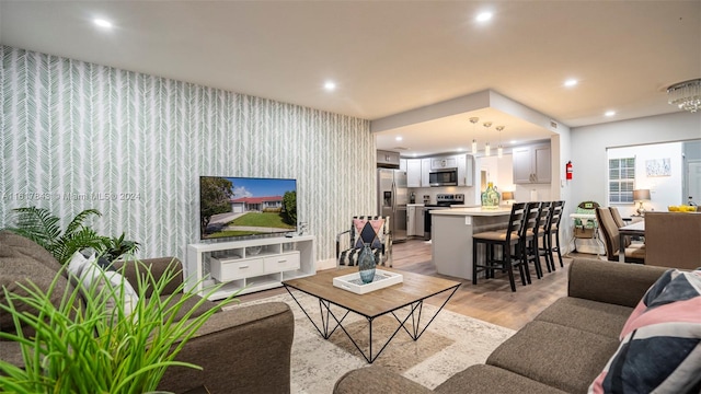 living room featuring light hardwood / wood-style flooring