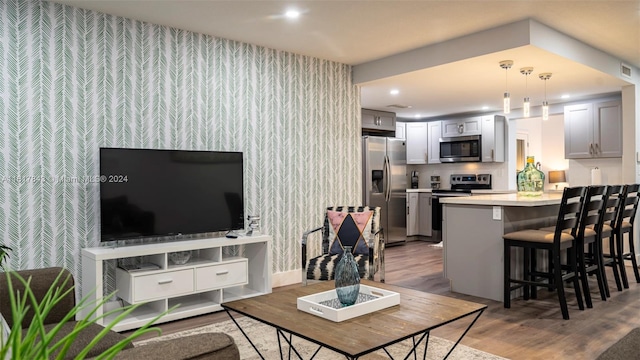 living room with light wood-type flooring