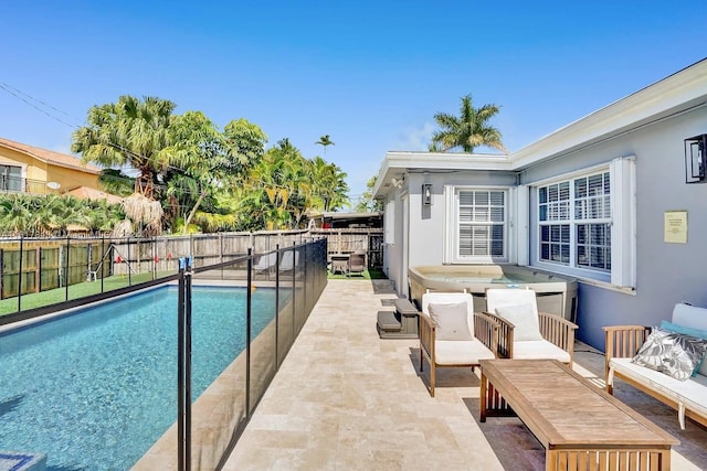 view of swimming pool with a patio and an outdoor hangout area