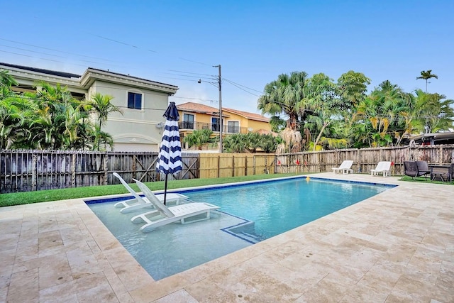 view of swimming pool featuring a patio