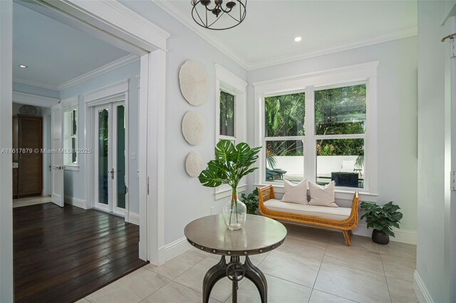 interior space featuring a chandelier