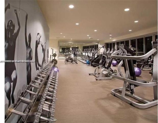 465 Brickell Ave Unit 3706, Miami, FL 33131 - workout area featuring recessed lighting and carpet