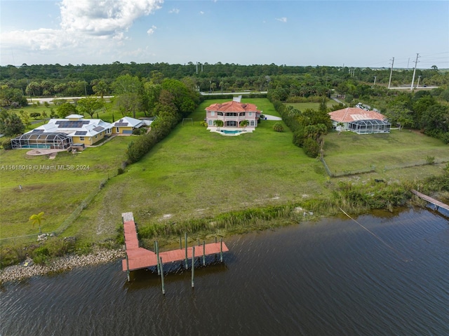 aerial view with a water view