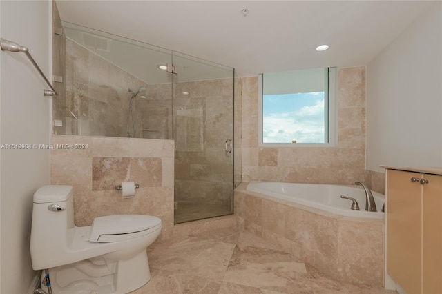 bathroom with toilet and independent shower and bath