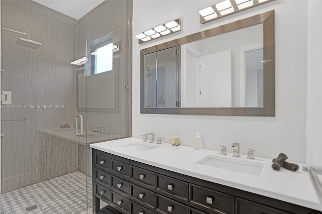 bathroom featuring vanity and walk in shower